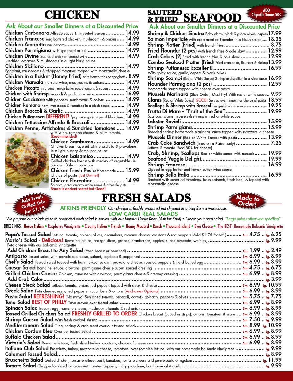 Click here for a printable Papa Joe's Pizza PDF Menu